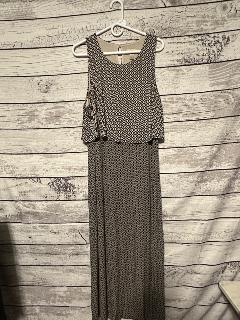 LOFT XL Black Cream Geometric Maxi Dress Sleeveless Stretch